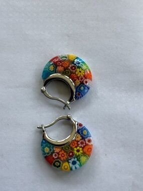 Colorful Millefiori Glass Hoop Earrings